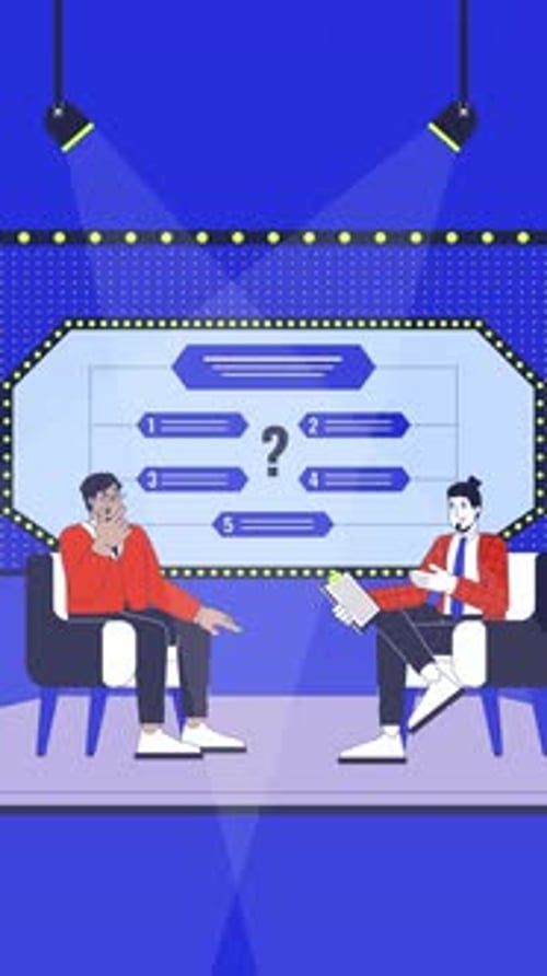 Television game show-style quiz challenge cartoon vertical animation