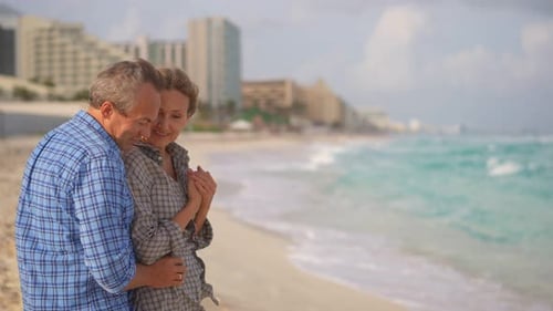 Romantic Middleaged Couple Enjoying a Peaceful Evening Together on the Beach Love Connection and