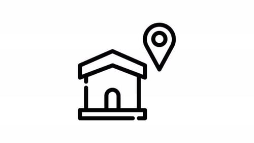 Flat Design Map Pin and House Location Animation