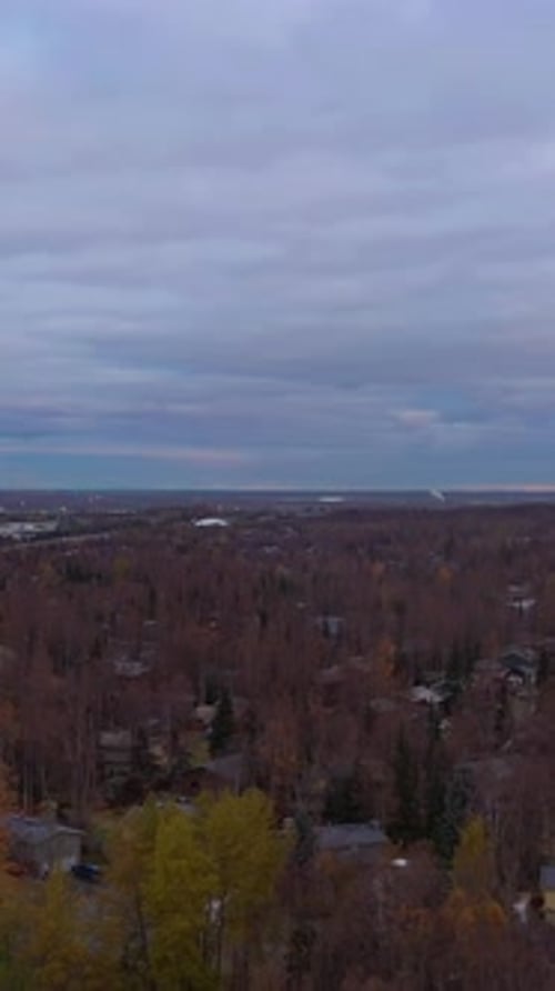 Anchorage City in Cloudy Autumn Morning Alaska USA Aerial View Vertical Video