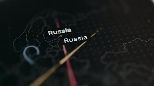 Navigation Pointers Over A Digital World Map Of Russia