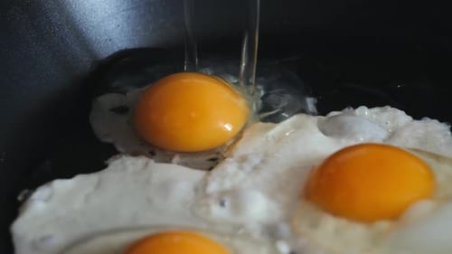 Cooking Eggs in Frying Pan for Breakfast