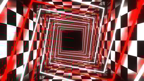 Red And White Neon Spiral Square Tunnel Background Vj Loop In 4K