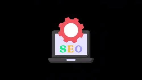 Animated Flat Design SEO Concept with Laptop and Gear