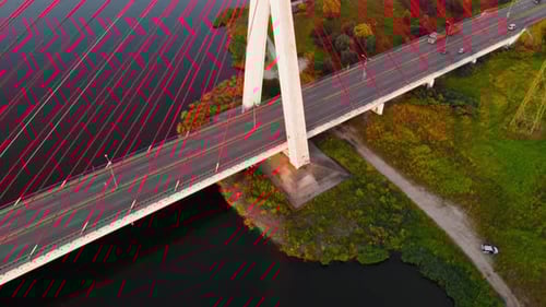 Aerial shot of Cable-Stayed Bridge On Motława River In Gdansk, Poland