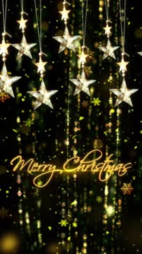 Merry Christmas Title Animation with Gold Stars and Snowflakes