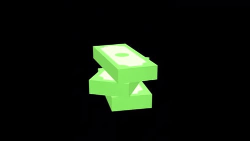 Falling Dollar Bundles In Flat 3D Style On Alpha Channel
