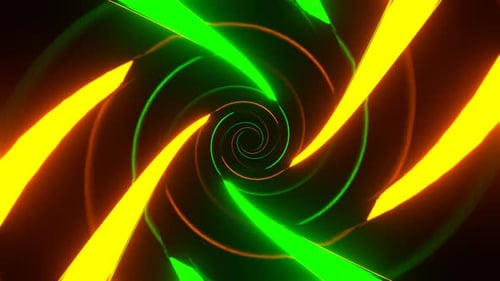 Green And Orange Neon Spiral In Mirror Tunnel Background Vj Loop In 4K