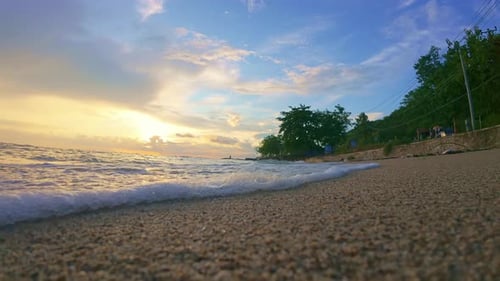 Slow Motion of Scenic Beach View at Sunset
