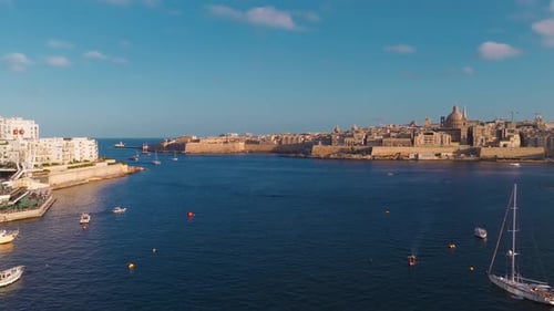 Aerial Golden Hour View of Valletta and Grand Harbour Bastions