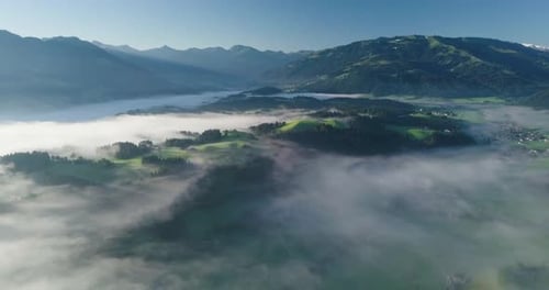 Aerial View of Morning Fog in Kitzbuhel, Austria