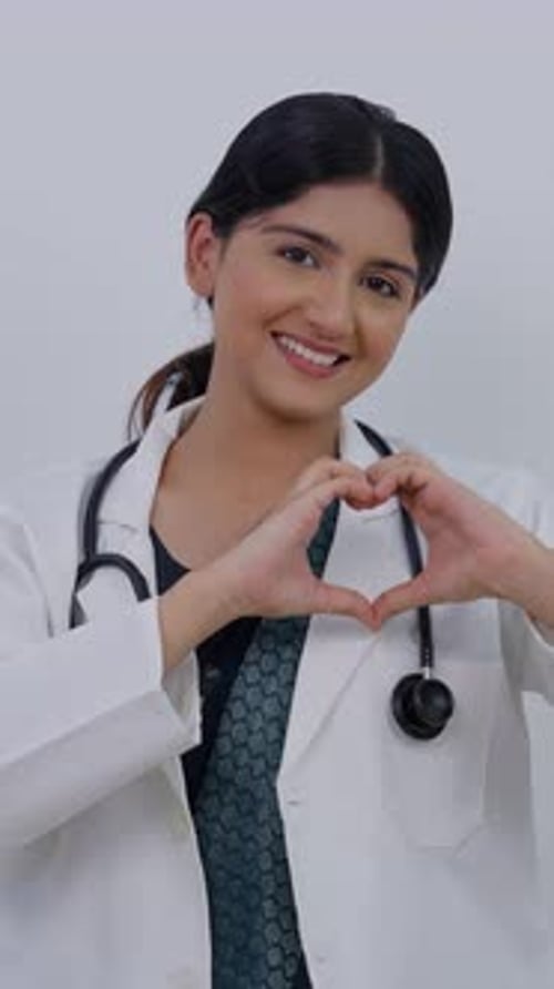 Smiling Doctor Making Heart Shape with Hands