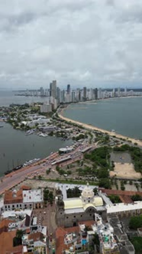 Aerial video over the beautiful city of Cartagena Colombia