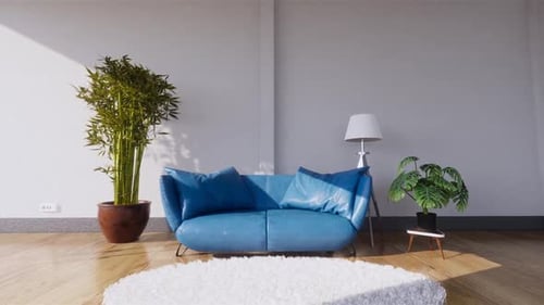 Modern Living Room Interior with Animated Sunlight Movement