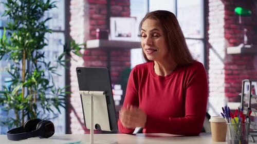 Woman Having a Video Call on a Tablet