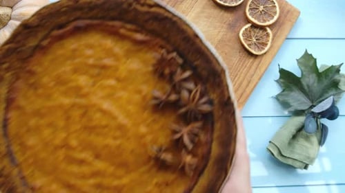 Pumpkin Pie Displayed on a Table