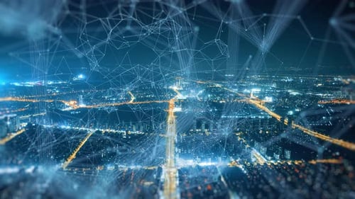 smart Connected city skyline. Futuristic network concept, city Technology