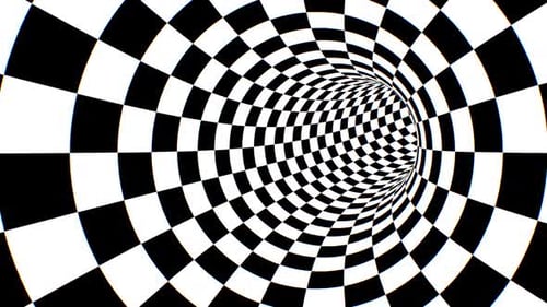 Inside Black And White Circular Checkerboard Optical Illusion Tunnel