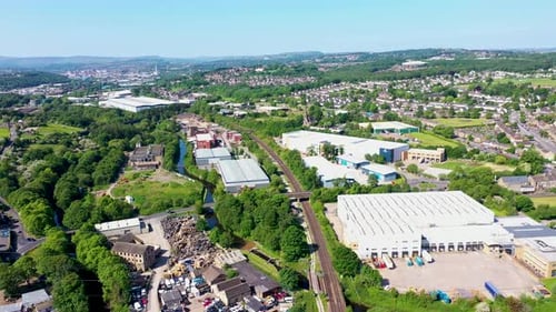 Aerial footage of the village of Kirkheaton, Huddersfield in the Kirklees district in the UK