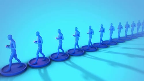 Modern Stylized Figures Walking while Using Mobile Phones