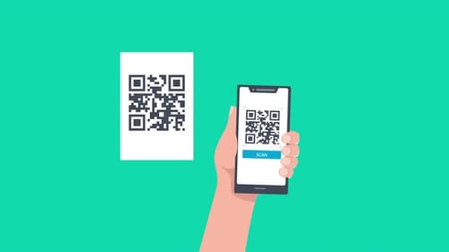 Animated Hand Holding Smartphone Scanning QR Code