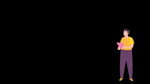 Man Working In The Office Checks His E-mails With A Tablet In His Hand On Alpha Channel