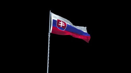 Realistisch wehende Flagge der Slowakei mit Himmel und Alphakanal