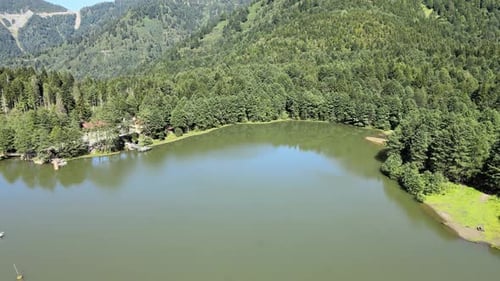 aerial cinematic natural lake in national park