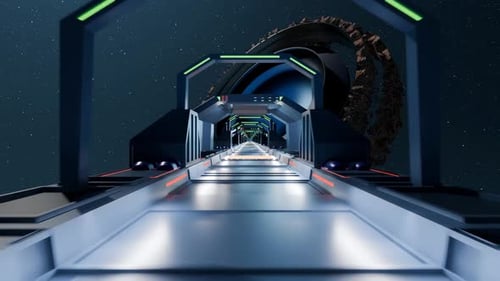 Futuristic Cinematic Space Station Fanastic Background Starry Sky Much Details