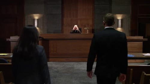 Court room scene - modern lawyers in an american trial court in front of a judge