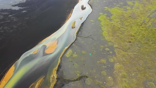 Aerial view of a river along the coast in Iceland.