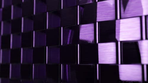 Abstract Concept A Wall of Many Moving Metallic Purple Block Cubes Shadow on the Wall 3d Animation
