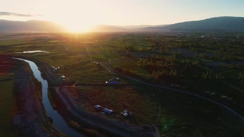 Sunset And River In Countryside
