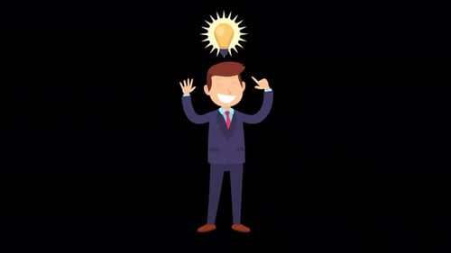 Flat Design Businessman Idea Lightbulb Animation