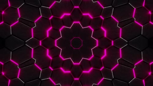 Black and pink background with circular design in the middle. Kaleidoscope VJ loop