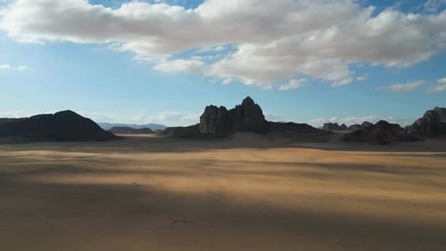 Flying towards "Seven Pillars of Wisdom" mountain in Wadi Rum, Jordan