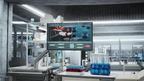 Modern medical research laboratory with test tubes and computer