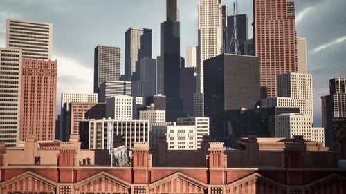 Panoramic Shot of a City's Skyline at Dusk