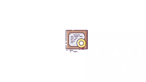 Animated Flat Design Certificate Icon with Ribbon and Seal