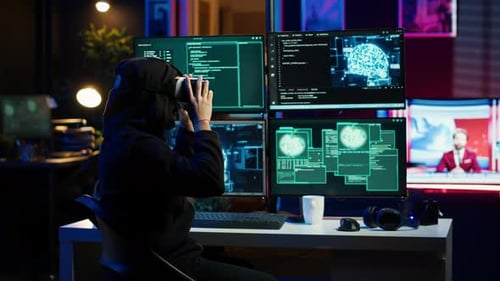 Hacker Using Virtual Reality Headset to Code Malware