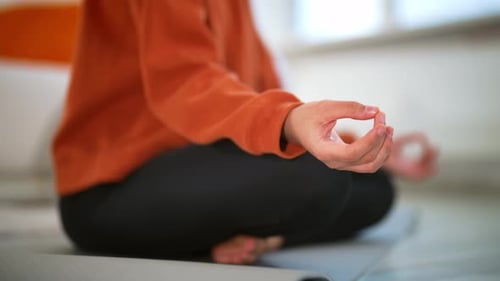 Woman Meditating in Lotus Position Indoors