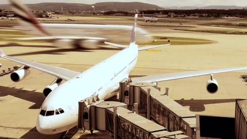 Airplane Awaiting Departure at the Airport Gate in Preparation for Its Upcoming Flight
