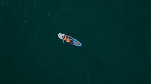 Aerial View Paddleboard Festival in the Bay As People Celebrate Summer