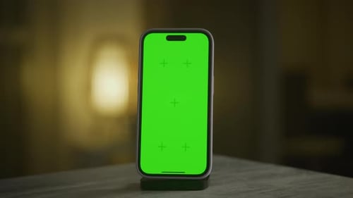 Chroma Key Smartphone Reveal Pivoting Around Green Screen Smart Phone