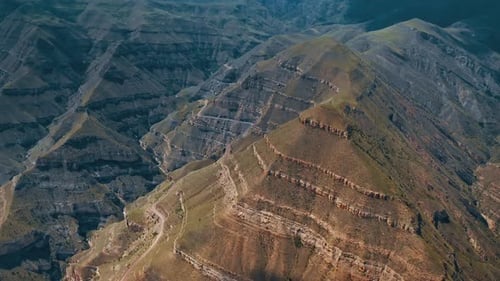 Aerial view of of beautiful tourist places and nature with the mountain of Dagestan