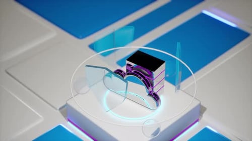 Cloud Data Icon Close Up Blue Holographic Tech Platform Server