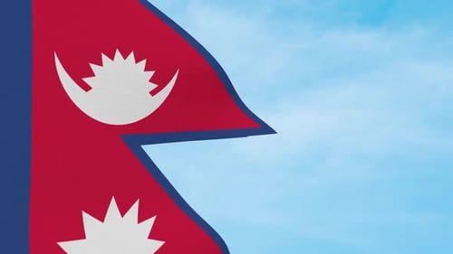 Waving Nepal Flag with Blue Sky Background Loop