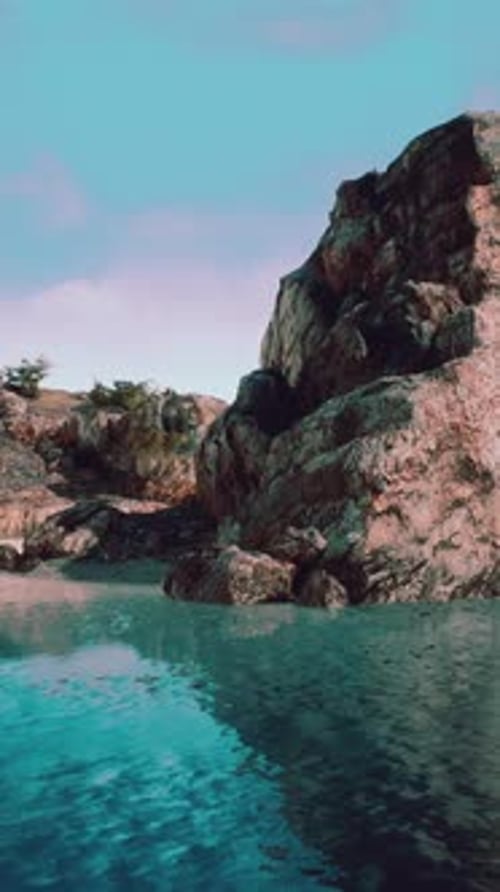 Summer View of Sea Caves and Rock Cliffs