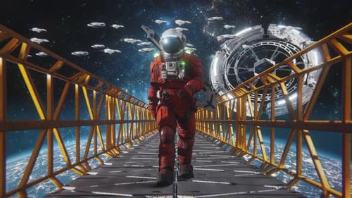 Astronaut Patrolling Outside A Space Station Loop