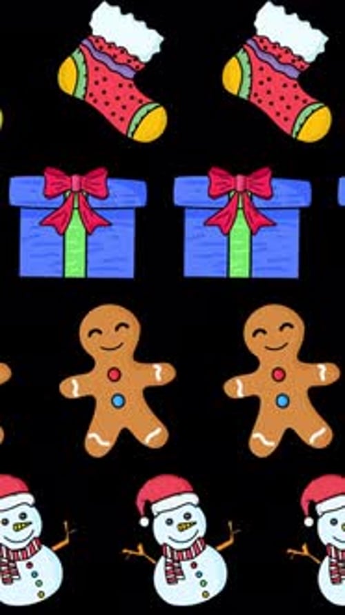 Christmas Elements Animated Pattern On Alpha Channel Vertical